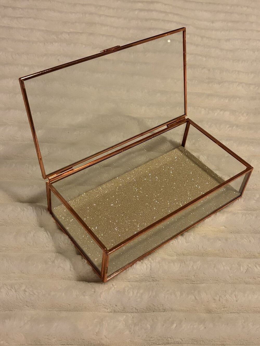 Rose Gold Glass Jewelry Box Display Case Trinket Organizer✨
